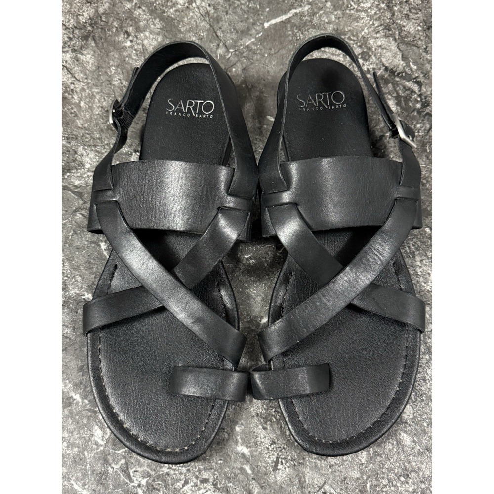 Franco Sarto Womens Gia Strappy Leather Slingback Toe Ring Sandals Black 11.5M